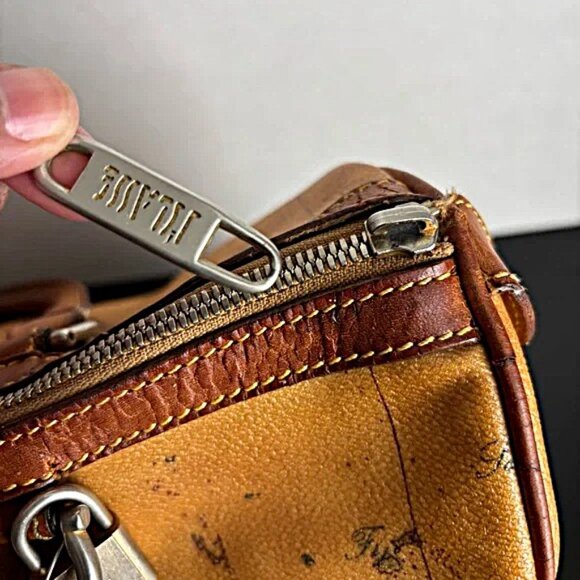 Alviero Martini Brown Handbag Map Leather Boston Speedy Bag Satchel Milan Tote - Picture 11 of 14